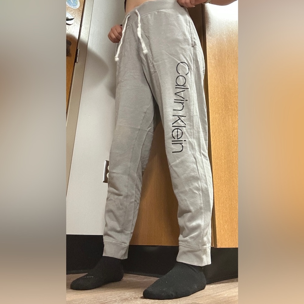 Calvin Klein Women’s Light Gray Logo Sweatpants with Side Branding